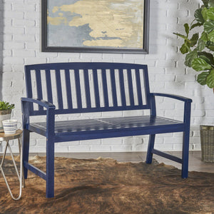 English Elm Christopher Knight Home® - LOJA Bench - Acacia Wood Outdoor Bench with Ergonomic Curved Backrest, Durable Stable Construction Blue 57495.00ACANBL