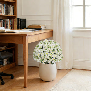 English Elm 24-inch Faux Snow Lotus Potted Arrangement Uv Resistant Lifelike Floral Set of Two Green,White W2945P458455