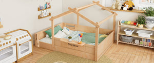 English Elm Twin Low Loft Bed Solid Pine Frame with Built-in Led Lighting and Storage Shelves Natural W1580P396333