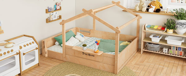 English Elm Twin Low Loft Bed Solid Pine Frame with Built-in Led Lighting and Storage Shelves Natural W1580P396333