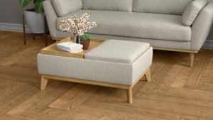 English Elm Wallace & Bay - Tan Reversible Tray Ottoman - Mid-Century Modern Tan Engineered Wood, Dual-Sided Tray Top, Low Profile Lounge 38x28x14 B2709P212478