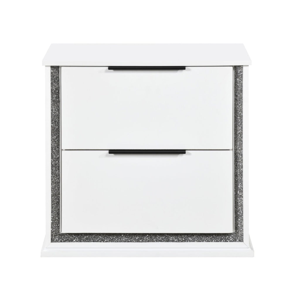 English Elm Contemporary Glam White Wood Nightstand with Rgb Led Lighting and Two Dovetail Drawers B011P458599