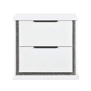 English Elm Contemporary Glam White Wood Nightstand with Rgb Led Lighting and Two Dovetail Drawers B011P458599