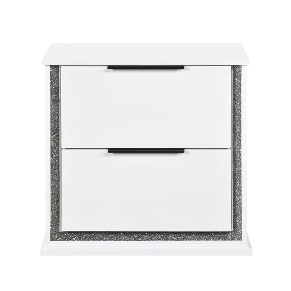 English Elm Contemporary Glam White Wood Nightstand with Rgb Led Lighting and Two Dovetail Drawers B011P458599