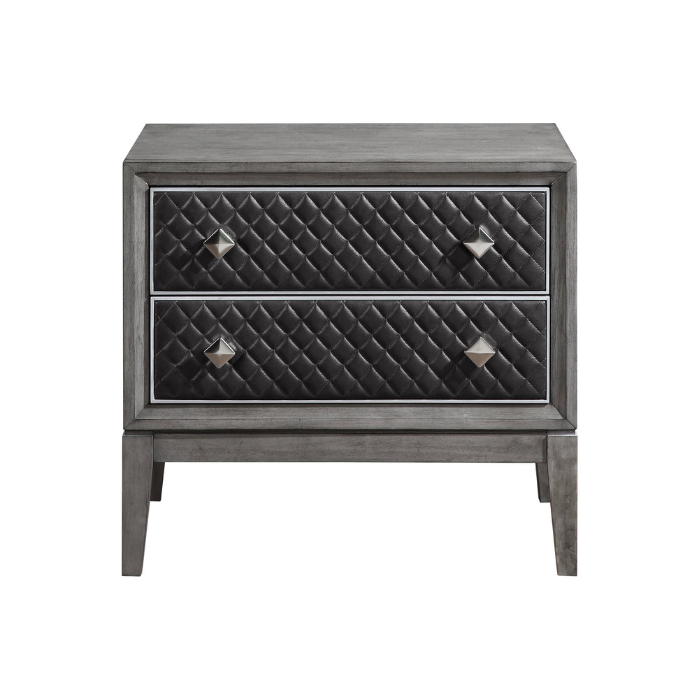 English Elm Modern West End Nightstand Gray Faux Leather Diamond Fronts with Silver Trim, 2 Drawers, 29"x17" B011P186572