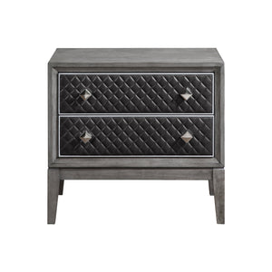 English Elm Modern West End Nightstand Gray Faux Leather Diamond Fronts with Silver Trim, 2 Drawers, 29"x17" B011P186572