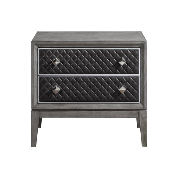 English Elm Modern West End Nightstand Gray Faux Leather Diamond Fronts with Silver Trim, 2 Drawers, 29"x17" B011P186572