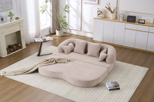 English Elm (old Sku W2231p392100) Chenille Sleeper Sofa Foldable Convertible Loveseat with Four Pillows Apricot W2231P466736
