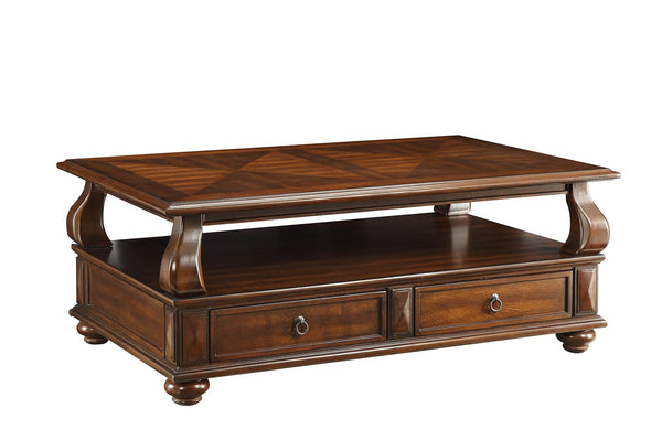 English Elm Walnut 4-Drawer Coffee Table with Shelf — Spacious Storage, Felt-Lined Drawers, Classic Walnut Finish B062P209056