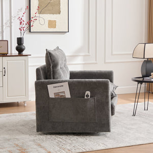 English Elm UNITED Swivel Barrel Chair with Chenille Upholstery, 360° Smooth Rotation, Padded Arm Comfort and Side Pockets for Living Room Relaxation Gray W1568P290087
