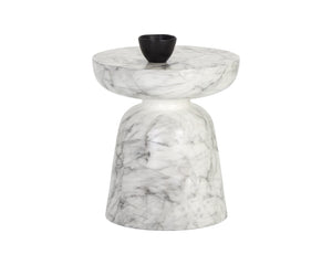 Sunpan Lucida End Table - Contemporary Concrete Design for Indoor and Covered Outdoor Spaces, Unique Style Marble Look / White