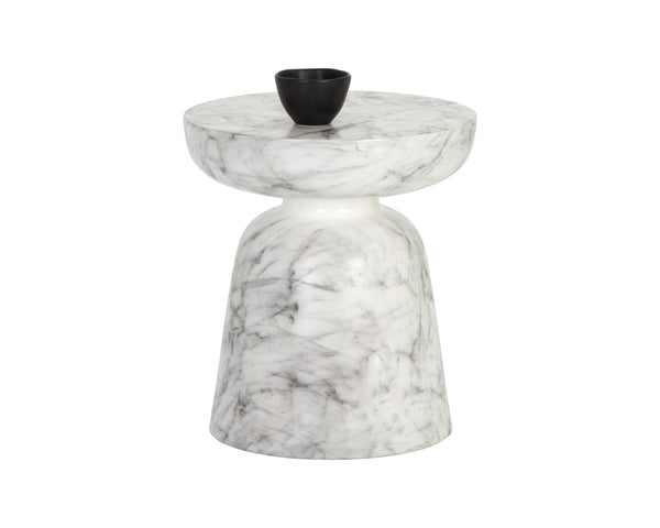 Sunpan Lucida End Table - Contemporary Concrete Design for Indoor and Covered Outdoor Spaces, Unique Style Marble Look / White