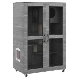 English Elm Pawhut Indoor Cat Enclosure Catio Villa with Scratching Posts Oak Furniture Style W2225P229157