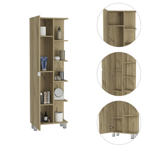 English Elm Los Angeles Linen Cabinet Beige - 62.2"H Melamine Storage with Five Shelves, One Cabinet & Metal Legs B128P148932