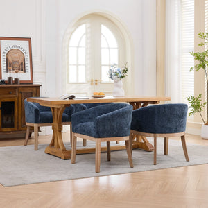 English Elm Mid Century Barrel Accent Chair Chenille Upholstery Rubberwood Legs Dining Room Blue W1143P449337