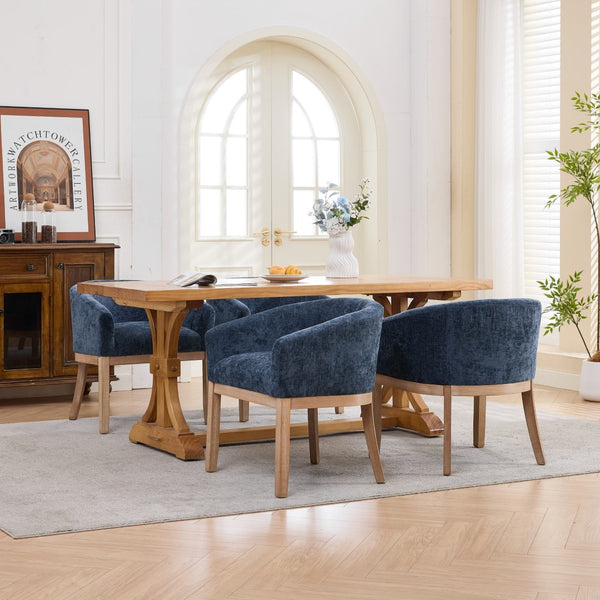 English Elm Mid Century Barrel Accent Chair Chenille Upholstery Rubberwood Legs Dining Room Blue W1143P449337
