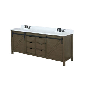 English Elm Rustic Double Bath Vanity 80" W X 22" D With White Quartz Top & Faucet Set - Stylish Storage Solution! B2731P260163-GIGA
