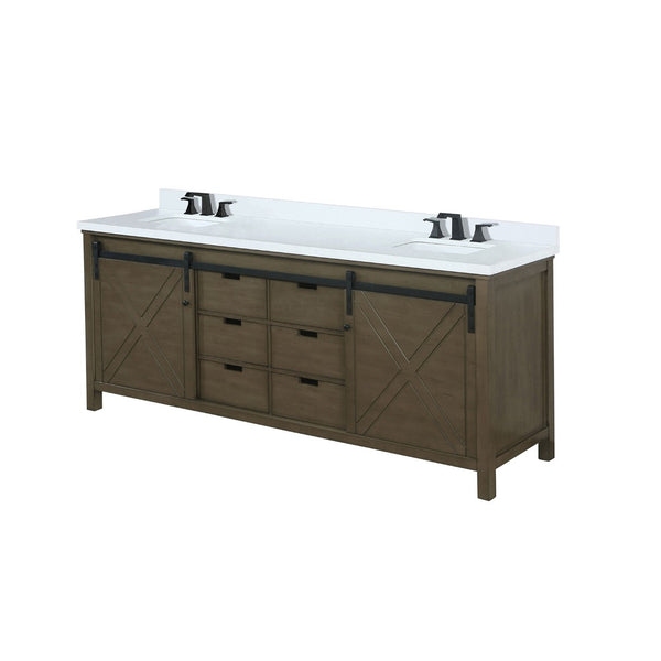 English Elm Rustic Double Bath Vanity 80" W X 22" D With White Quartz Top & Faucet Set - Stylish Storage Solution! B2731P260163-GIGA