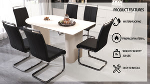 English Elm 63" Cream Mdf Dining Table & 6 Pu Armless Chairs Set - Modern Industrial Style For Home & Kitchen W2189S00433