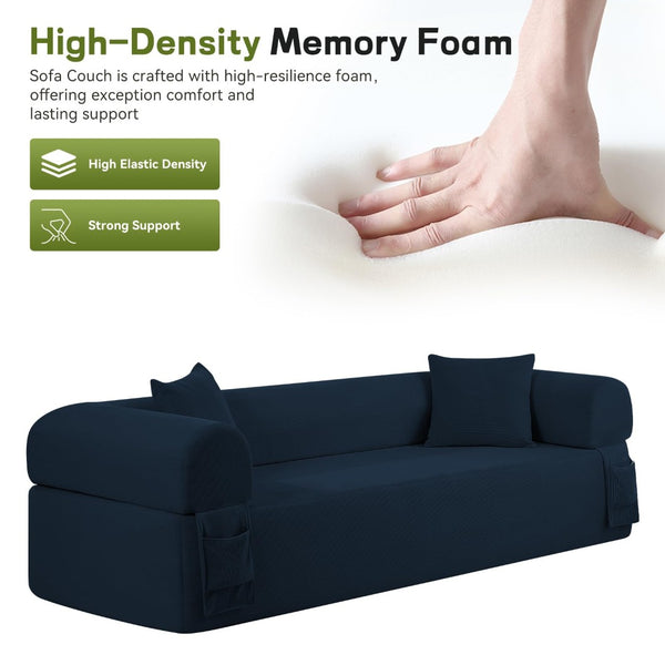 English Elm 3seater Corduroy Cloud Sofa No Assembly Pillow Soft Seating for Apartments and Living Rooms Blue W3396P483188