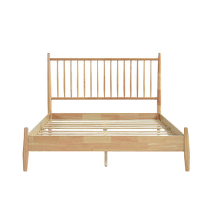 English Elm Mid-Century Queen Platform Bed with Vertical Slat Headboard, Low-Profile Wooden Frame, No Box Spring Needed Natural 60.25 L x 25 W x 6 H B011P211340