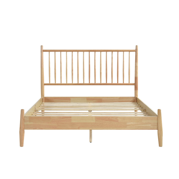 English Elm Mid-Century Queen Platform Bed with Vertical Slat Headboard, Low-Profile Wooden Frame, No Box Spring Needed Natural 60.25 L x 25 W x 6 H B011P211340