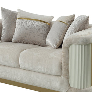 English Elm Bona Art Deco Loveseat Cream Fabric Diamond Panel Gold Rail Base with Toss Pillows B009P417486