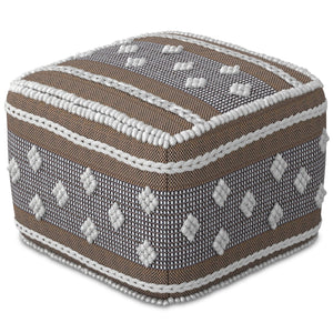 English Elm Mapleton Eco-Friendly Outdoor/Indoor Pouf – Beige Gray White PET Woven, Water & UV Resistant Ottoman (18") B136P252631