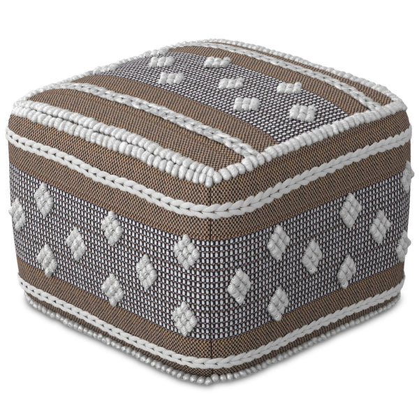 English Elm Mapleton Eco-Friendly Outdoor/Indoor Pouf – Beige Gray White PET Woven, Water & UV Resistant Ottoman (18") B136P252631
