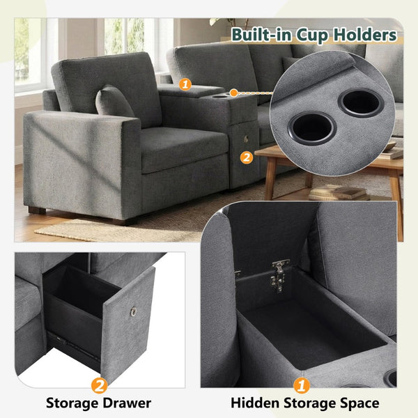English Elm Swivel Barrel Accent Chair Chenille Tufted Round Club Seat for Living Room Lounge Grey N719S002350E