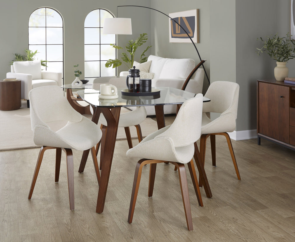 English Elm Fabrico Mid-Century Modern Dining Accent Chairs Set of 2 - Walnut Legs, Cream Woven Fabric Comfort B202P223853