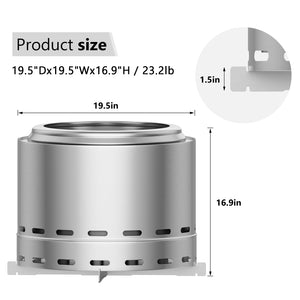 English Elm 19.5" Smokeless Fire Pit Stainless Steel, Portable Low-Smoke Wood Burner with Stand, Fast Heat, Easy Cleanup T3210P283244