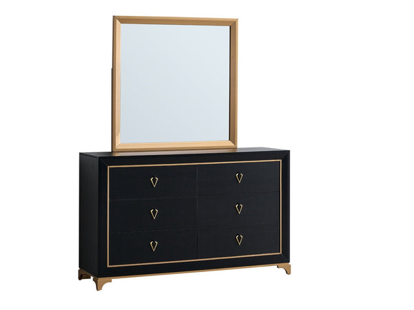 English Elm Kramer Six Drawer Dresser Black Laminate Body with Bold Gold Hardware and Base B078P497918