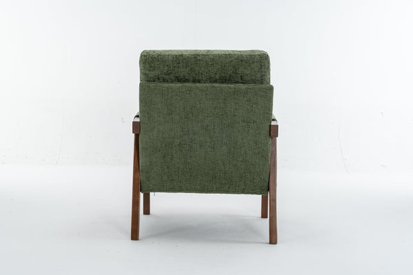 English Elm Mid-Century Solid Wood Accent Chair with Chenille Upholstery, Ergonomic Waist Support, Sturdy 300lb Capacity Green T3903P372383
