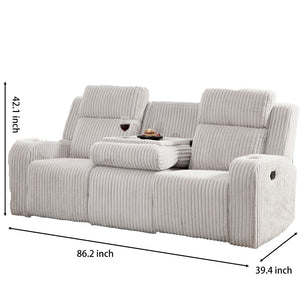 English Elm Recliner Sofa Set with Corduroy Upholstery Bluetooth Speaker Usb Wireless Charging Living Room Grey W3900S00003