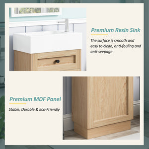 English Elm 18.5" Rustic Bathroom Vanity with Reversible Resin Sink, Wood Grain Melamine, Soft-Close Door, Adjustable Shelf N729P285512N