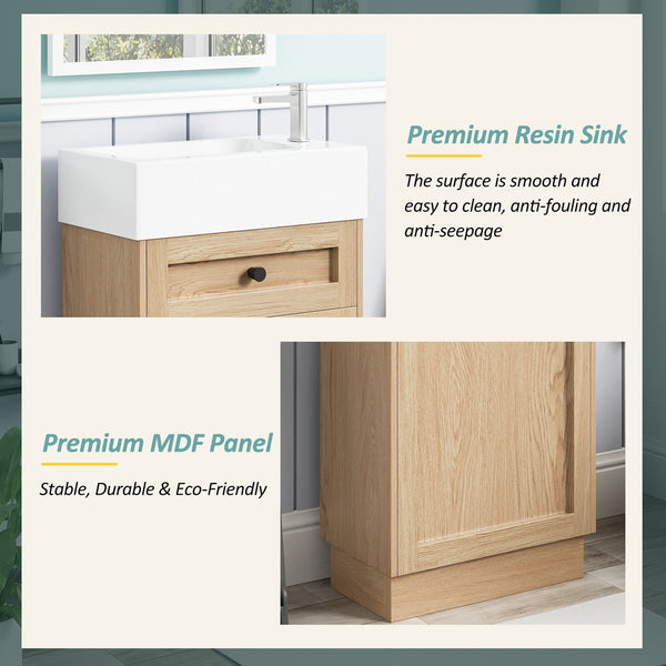 English Elm 18.5" Rustic Bathroom Vanity with Reversible Resin Sink, Wood Grain Melamine, Soft-Close Door, Adjustable Shelf N729P285512N