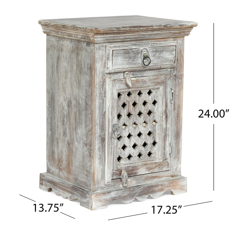 English Elm Christopher Knight Home® - WOODEN Boho Mango Wood Nightstand with 1 Drawer & 1 Door, Washed Distressed White Finish, 17.75"W x 24"H 69357.00