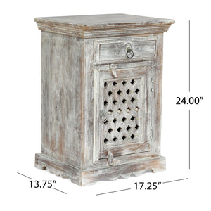 English Elm Christopher Knight Home® - WOODEN Boho Mango Wood Nightstand with 1 Drawer & 1 Door, Washed Distressed White Finish, 17.75"W x 24"H 69357.00