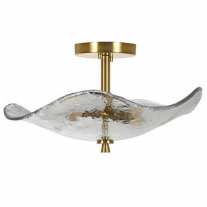 English Elm 16.5" Gold Semi Flush Mount LED Ceiling Light, 2-Light Dimmable Touch Fixture for Modern Rooms W2312P390006