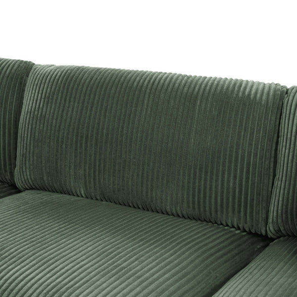 English Elm Large Corduroy Double Chaise Sectional Sofa with Lumbar Support for Spacious Living Rooms Dark Green B2748S00017