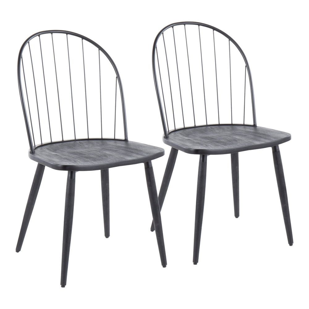 English Elm Riley Industrial High Back Armless Chair Set of 2 — Black Wood Seat, Metal Spindle Back, Sturdy 250lb Limit B202P223648