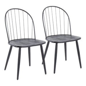 English Elm Riley Industrial High Back Armless Chair Set of 2 — Black Wood Seat, Metal Spindle Back, Sturdy 250lb Limit B202P223648