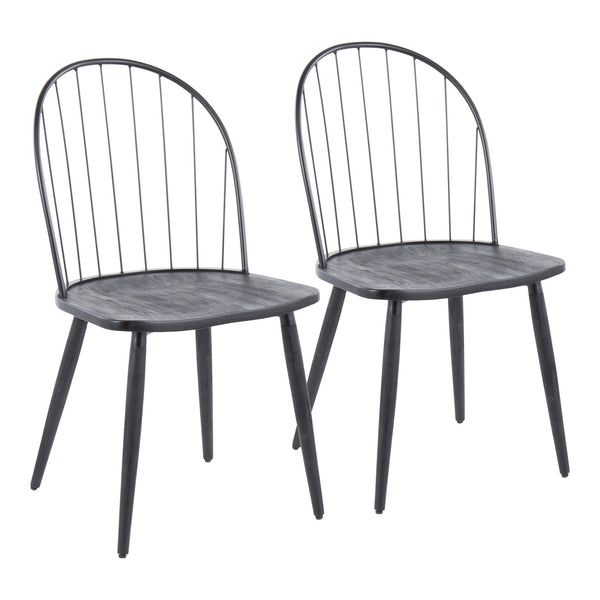 English Elm Riley Industrial High Back Armless Chair Set of 2 — Black Wood Seat, Metal Spindle Back, Sturdy 250lb Limit B202P223648