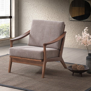 English Elm Light Brown Plush Accent Chair with Removable Cushion, Full Foam Comfort & Durable Rubberwood Frame B062S00568