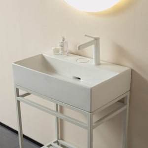English Elm LOFI Ceramic 24" Bathroom Basin with Center Drain and Faucet Hole, Durable Scratch-Resistant Finish White W2615P210288