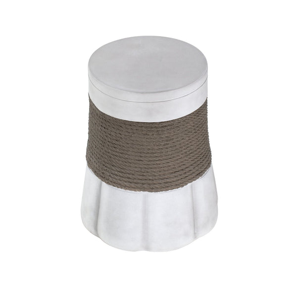 English Elm Outdoor Mgo Side Table with Woven Rope Texture and Fan Base for Patio or Living Room N765P382573W