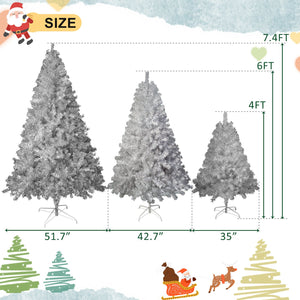 English Elm 6FT Silver Pre-Lit Christmas Tree with 800 Tips, 300 LEDs, 11 Modes, Hinged Metal Stand, Indoor/Outdoor N704P199512N