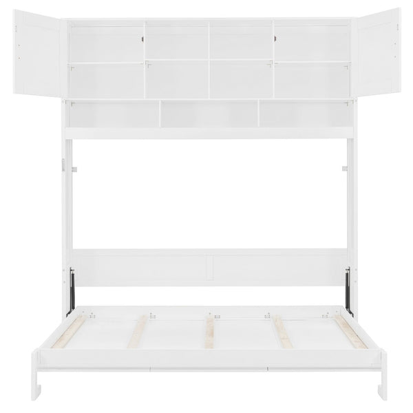 English Elm Queen Size Elegant Wall-Mounted Murphy Bed With Stylish Storage & Diamond Stripe Design, White N820S00062K-GIGA