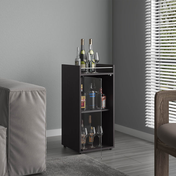 English Elm Bar Engineered Wood Bar Cabinet with Glass Door and 3 Shelves for Bottles & Glassware, Compact Design Black 35.83 L x 19.69 W x 4.72 H B097P350286